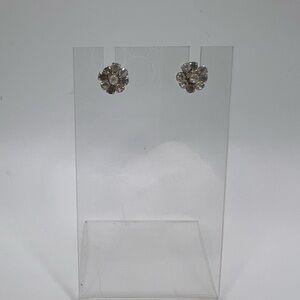 Vintage Avon Flower Earrings - Silver Toned with Crystals
